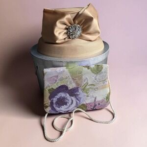 Whittall & Shon Gold Straw Hat Purse Set NWT Kentucky Derby Royalcore Rhinestone